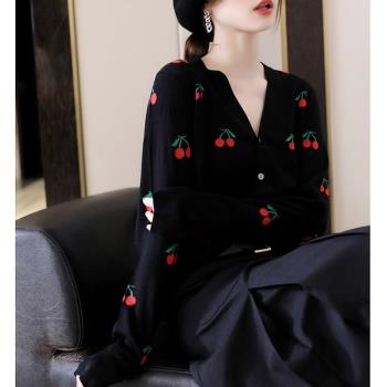 韓國羊毛針織開衫百搭法式刺繡
