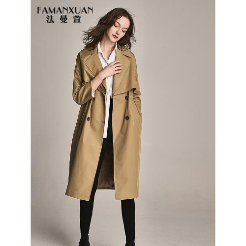 清卡其色chic風衣女長款過膝春秋裝新款寬松休閑工裝品牌外套