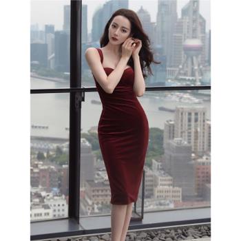 迪麗熱巴法式平時可穿絲絨小禮服