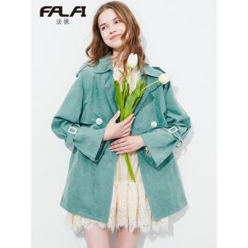 【清倉】春秋小個子短款綠色時尚氣質風衣女款韓版春秋外套短款
