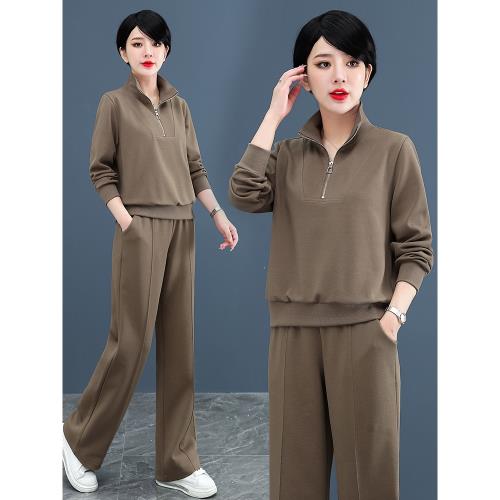 女士休閑運動套裝春秋新款2025早春時尚衛衣運動服闊腿褲兩件套潮