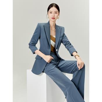 湖藍色簡約韓版修身職業通勤套裝女干練商務女裝2023秋季流行新款