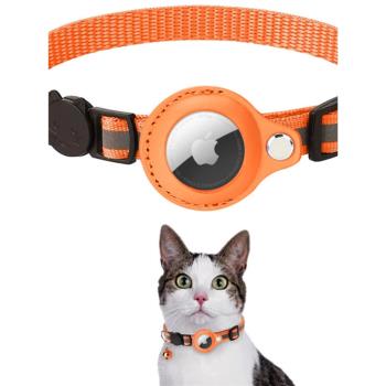 適用蘋果Airtag追蹤器保護套防失蹤寵物定位頸圈貓咪反光鈴鐺項圈