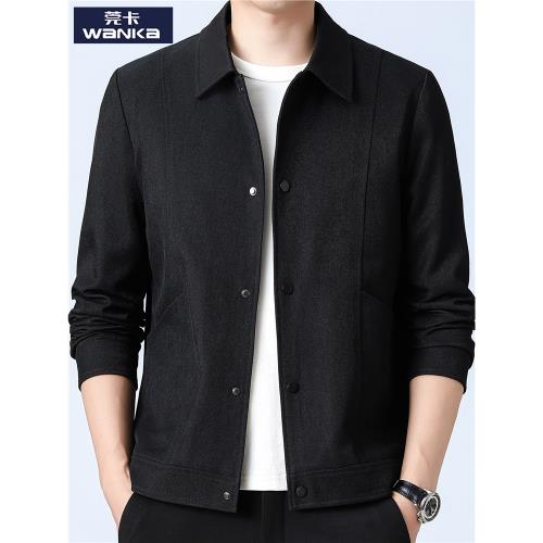 黑色西裝外套男士春秋款翻領休閑茄克中年爸爸小眾設計感秋季夾克