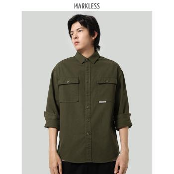 Markless高級休閑黑色長袖襯衫