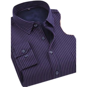 冬季保暖紫色條紋休閑長袖襯衫