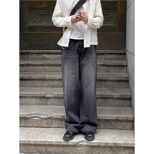 CountryMoment 23FW 美式復古黑色直筒闊腿牛仔褲男Cleanfit褲子