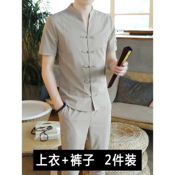 中國風棉麻短袖漢服V領外套唐裝