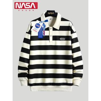 NASA青少年條紋長袖高街POLO衫