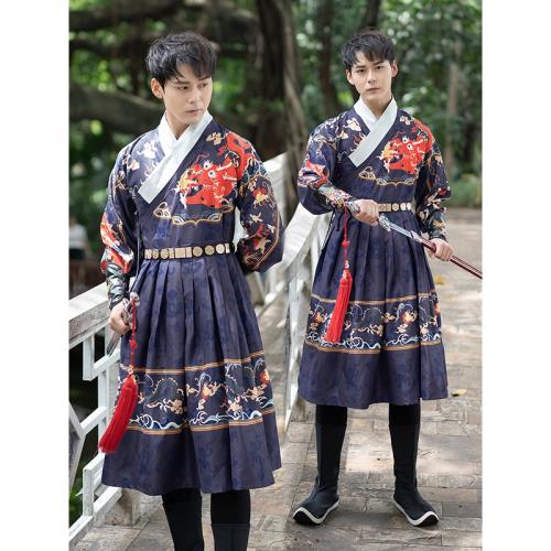 原創明制紅色龍紋錦衣衛曳撒長袖交領飛魚服大碼古風傳統漢服男秋