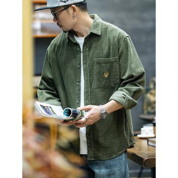 潮牌燈芯絨美式男生復古長袖襯衫