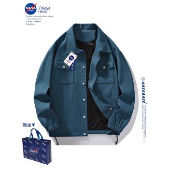 NASA聯名工裝夾克男春季新款潮牌美式ins復古風翻領外套休閑上衣
