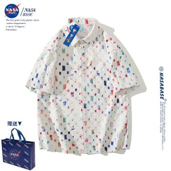 NASA彩色破洞夏裝痞帥短袖襯衫