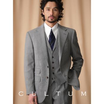 【半麻襯】CULTUM50羊毛親王格英式西服套裝男商務休閑西裝三件套