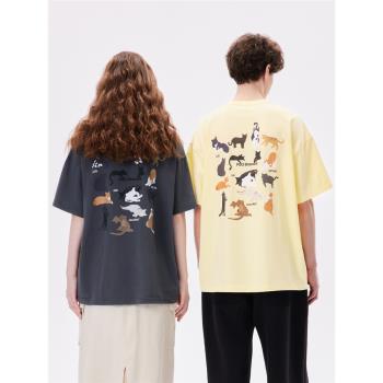 PSO Brand32支230克雙紗精梳針織可愛貓貓們圖案情侶裝短袖T恤男