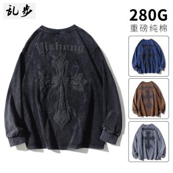 重磅做舊280g發泡字母長袖潮上衣