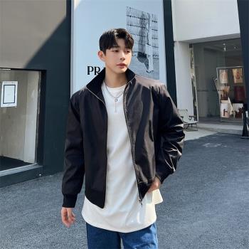 韓版簡約墊肩設計短款小夾克男外套復古痞帥高階感上衣休閑開衫