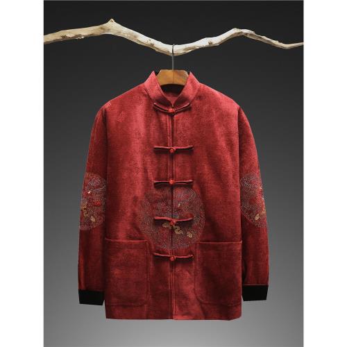 高端唐裝男喜慶中老年爸爸中式過壽生日中國風紅色婚宴國風新年裝