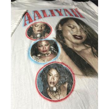 歌手艾莉雅周邊海報短袖夏季新款圓領T恤Aaliyah復古美潮半袖上衣