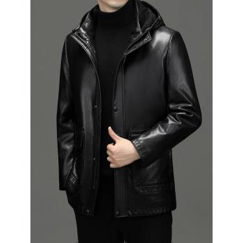 皮毛一體男真皮皮羽絨服皮衣加絨加厚男士綿羊皮夾克皮草爸爸外套