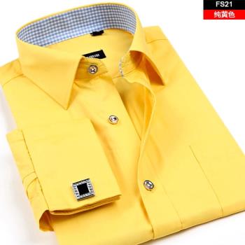 寸衫春季長袖休閑黃色法式襯衫