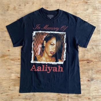 阿麗雅Aaliyah歐美流行音樂歌手純棉衣服高街潮流ins圓領短袖T恤
