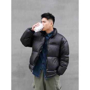 新款冬季黑羽絨服男款白鴨絨短款大碼男生麵包服冬裝情侶潮牌
