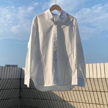 潮棉質設計感小眾長袖白色襯衫
