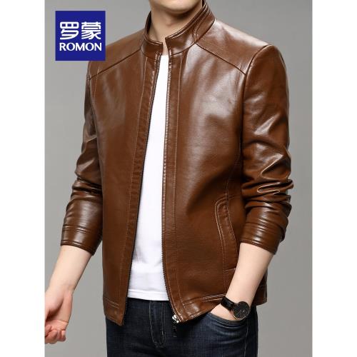 羅蒙男士立領機車皮衣2026春季簡約百搭外套青年時尚帥氣短款夾克