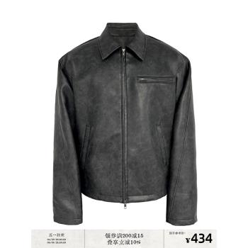 JCAESAR BLACK MIST LEATHER 黑霧皮衣 做舊木紋肌理表面 YKK拉鏈