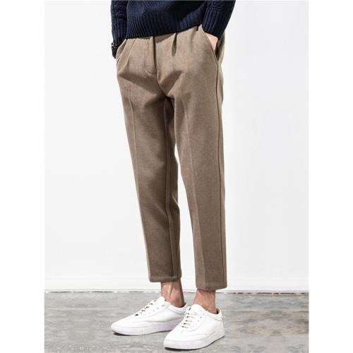 秋冬季毛呢褲子高級感男士長褲直筒韓版西裝褲加厚百搭潮牌休閑褲