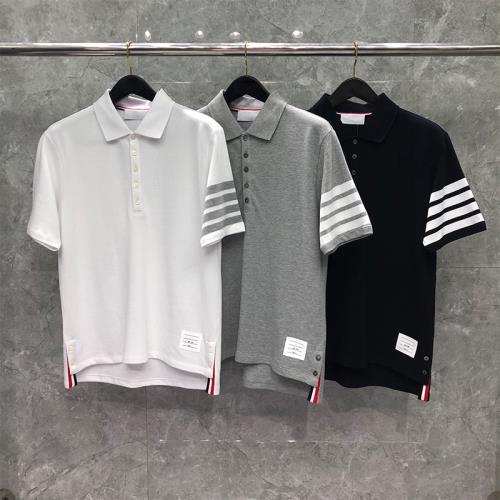 潮牌tb短袖四道杠夏季體恤男女同款翻領經典修身運動半袖POLO衫