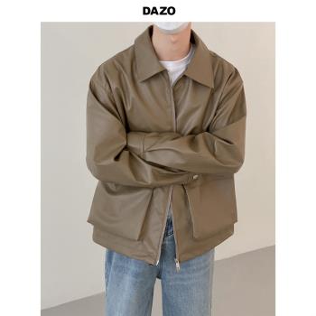 DAZO大口袋拉鏈復古ins皮夾克
