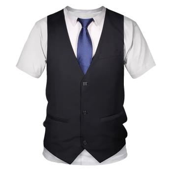 3D printed fake suit T-shirt short sleeve3D打印假西裝T恤短袖