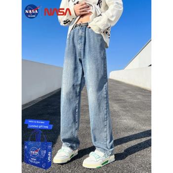 NASA男女款美式高街闊腿牛仔褲