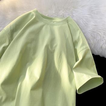 精梳棉320g重磅t恤oversize純棉牛油果綠短袖男夏季寬松情侶半袖