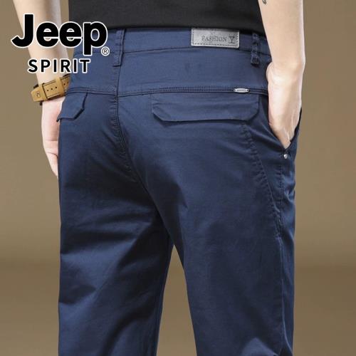 Jeep吉普商務純棉休閑褲男士寬松直筒褲子男春秋季新款寶藍色長褲