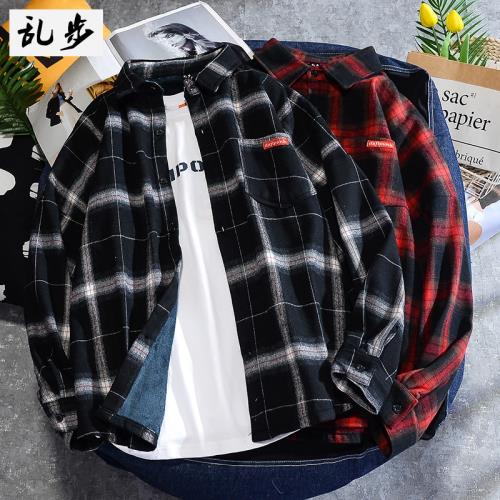 格子襯衫男秋秋冬長袖男士磨毛襯衣港風日系棋盤格外套內搭上衣服