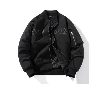 春秋冬季美式復古棒球服外套男士潮牌休閑加厚刺繡飛行員夾克棉衣