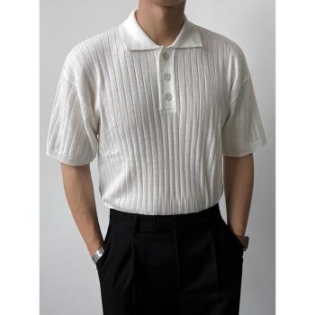 MRCYC短袖針織Polo衫男士夏季薄款韓版寬松條紋半袖翻領針織衫T恤