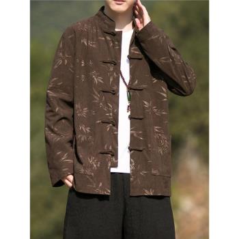 中國風夾克燈芯絨外套男裝春秋季復古漢服唐裝新中式青年中山裝潮