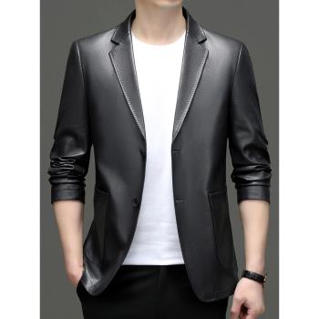 2025春季新款海寧皮衣西服綿羊真皮男士修身大碼休閑外套皮夾克潮