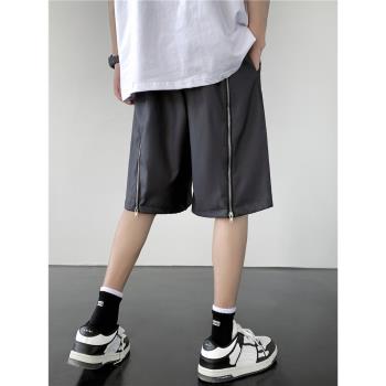 小眾設計感拉鏈西裝短褲男夏季高街美式寬松闊腿休閑運動五分褲子