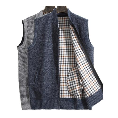 中老年冬季拉鏈毛衣背心秋冬加絨棒球領馬甲大碼針織爸爸坎肩線衫