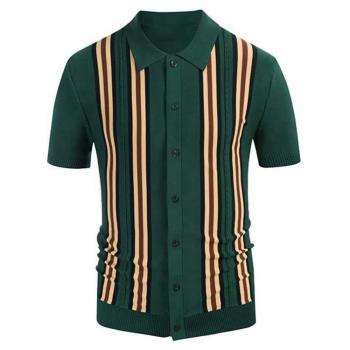 2023夏季綠色條紋短袖休閑商務polo衫 Green Stripe Short Sleeve