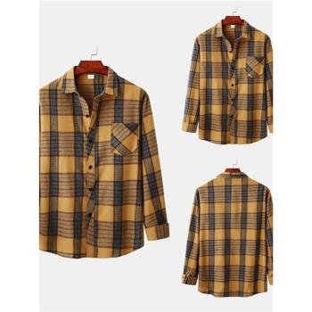 春秋男士時尚休閑長袖格子襯衫Mens long sleeved plaid shirts