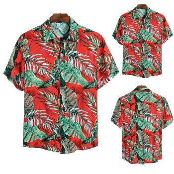 男士翻領印花夏威夷花襯衣Hawaiian short sleeved floral shirts