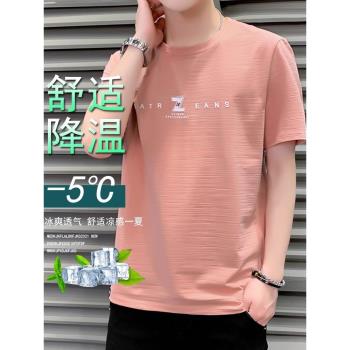 冰絲短袖男款夏季2025新款t恤潮牌衣服薄款夏天體恤衫半截袖上衣