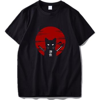 Dark Style Samurai Cat Tshirt Japan Style Ukiyoe Culture Ori