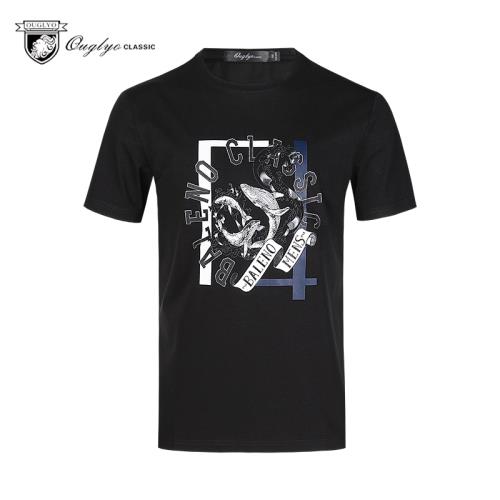 奧古利奧 短袖T恤男夏季新品青年時尚休閑印花絲光棉彈性圓領體恤